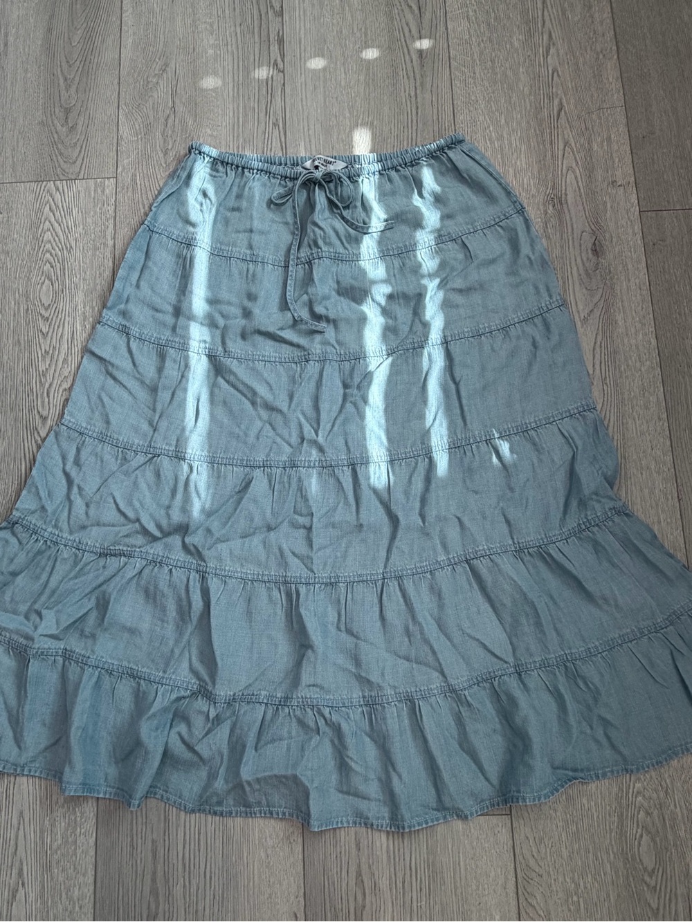 Denim Tiered Skirt with Drawstring Waist